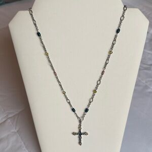 Lia Sophia Silver Cross Necklace with Multicolor Beads